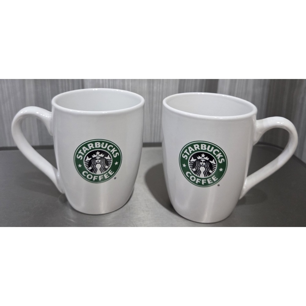 Starbucks Coffee Cup Mug Set Of 2 Ceramic White Mermaid Logo 2008